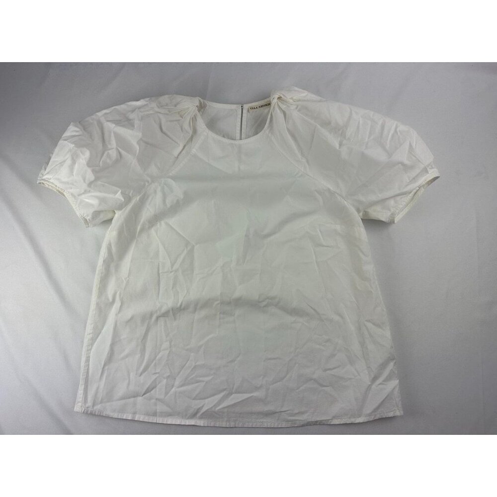 Ulla Johnson Puff Sleeve Top White Topstitched Cotton Size 2